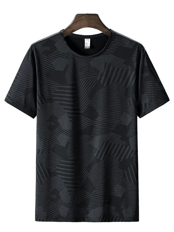 Men's Active Dry-Fit Crew Neck Patterned T-Shirt, breathable 100% polyester, moisture-wicking fabric, stylish solid pattern, SF1986.